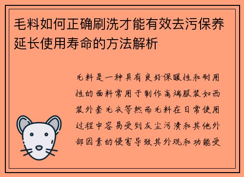 毛料如何正确刷洗才能有效去污保养延长使用寿命的方法解析
